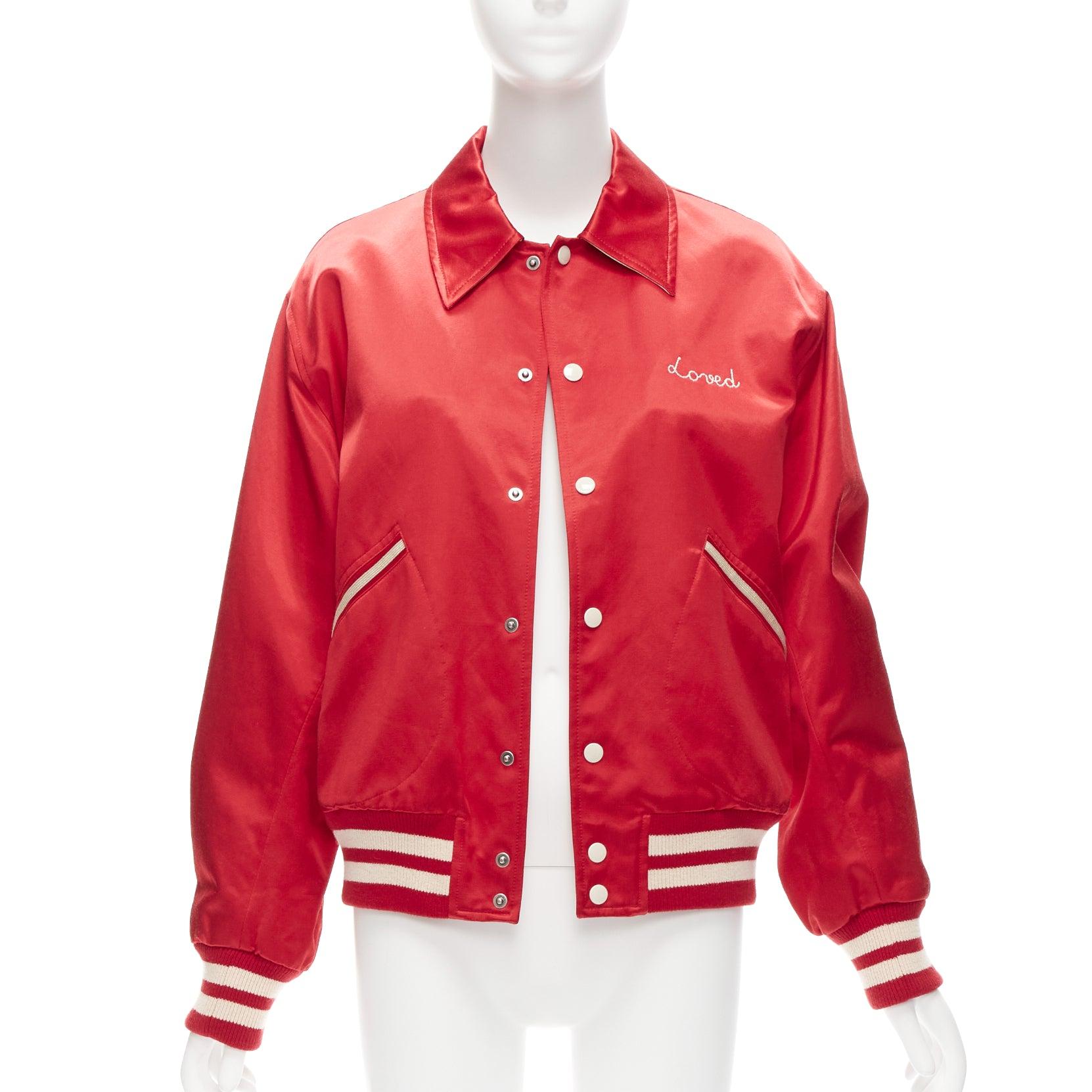 GUCCI Alessandro Michele Loved red satin varsity bomber jacket IT44 M In Excellent Condition In Hong Kong, NT