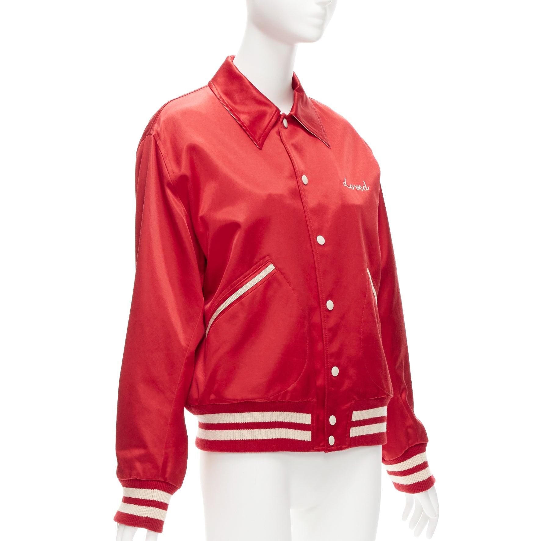 Women's GUCCI Alessandro Michele Loved red satin varsity bomber jacket IT44 M