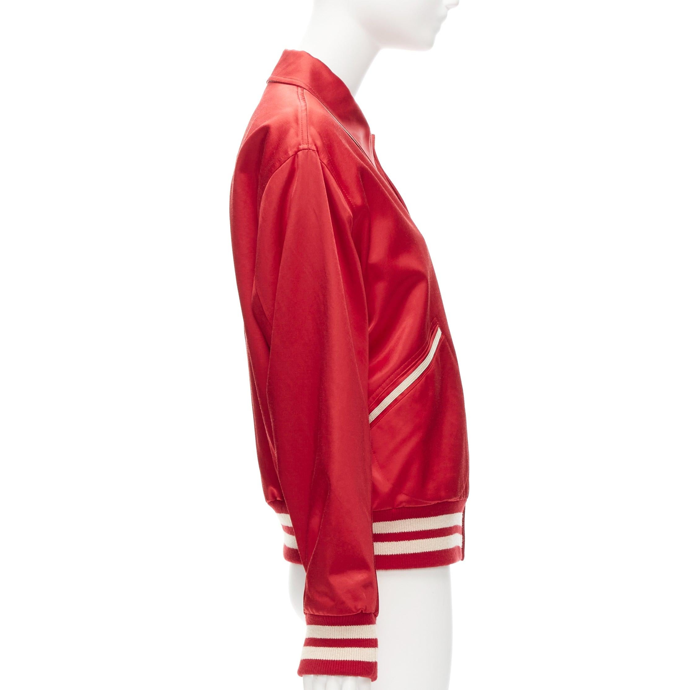 GUCCI Alessandro Michele Loved red satin varsity bomber jacket IT44 M 1