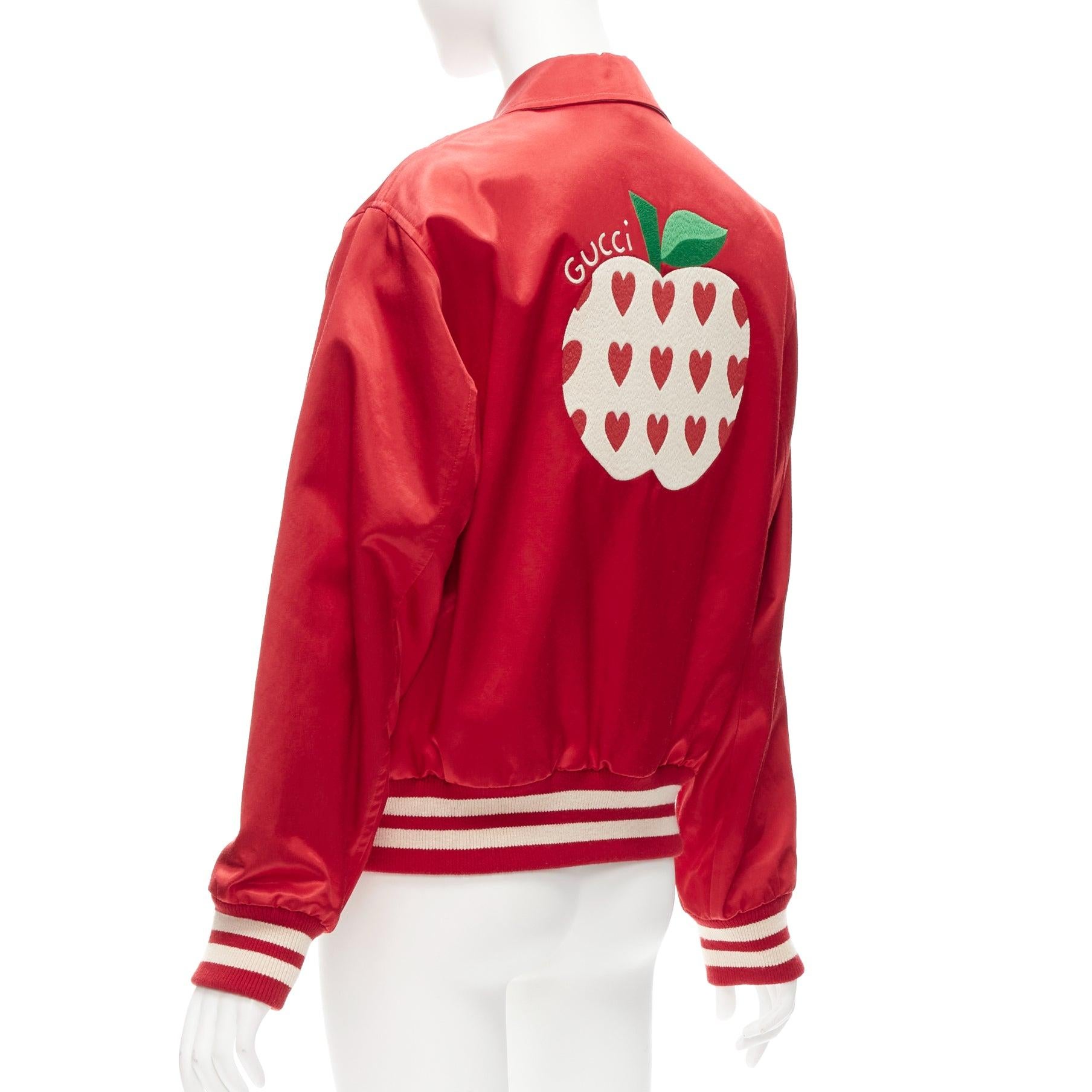 GUCCI Alessandro Michele Loved red satin varsity bomber jacket IT44 M 2