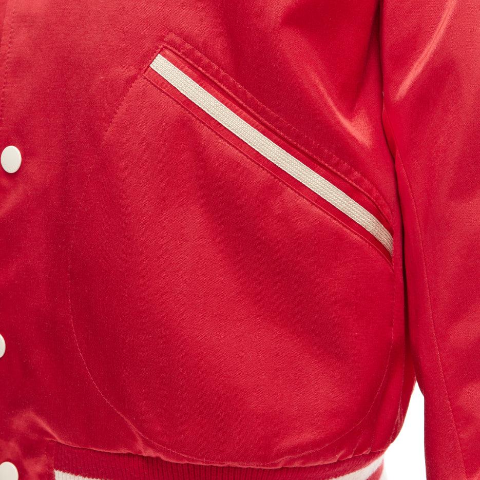 GUCCI Alessandro Michele Loved red satin varsity bomber jacket IT44 M 5