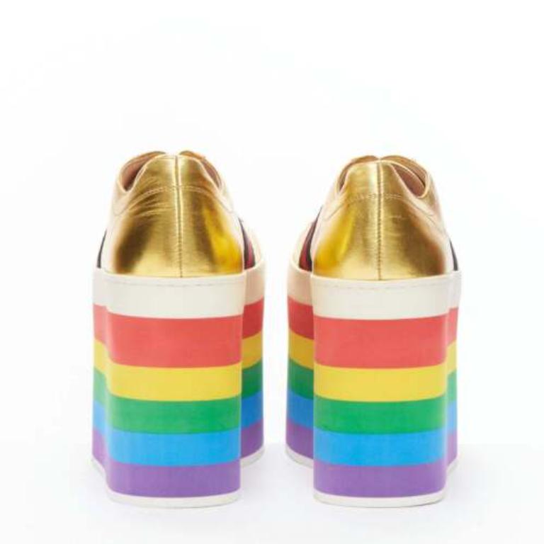 Donna Gucci Alessandro Michele Peggy rainbow gold web platform scarpe da ginnastica EU37.5 in vendita