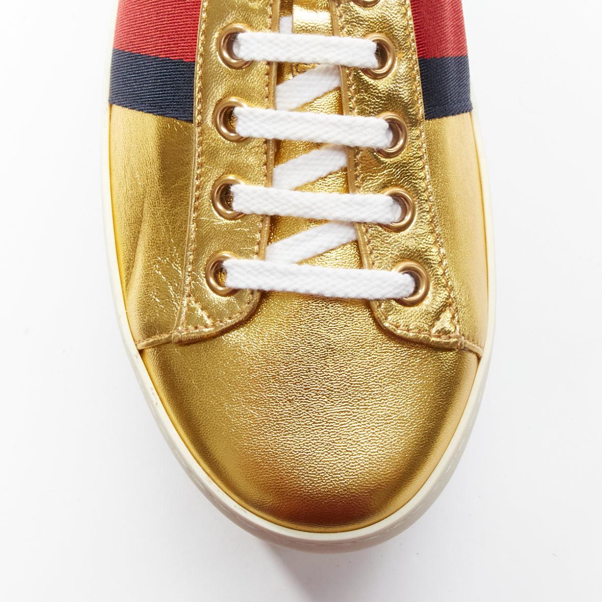 GUCCI Alessandro Michele Peggy rainbow gold web platform sneakers EU37.5 For Sale 1