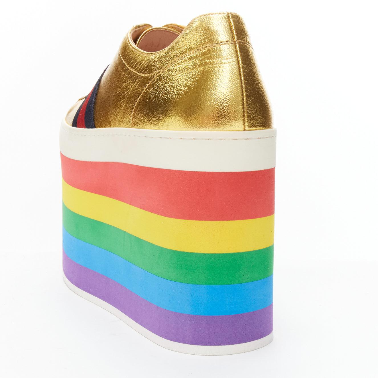 GUCCI Alessandro Michele Peggy rainbow gold web platform sneakers EU37.5 For Sale 3