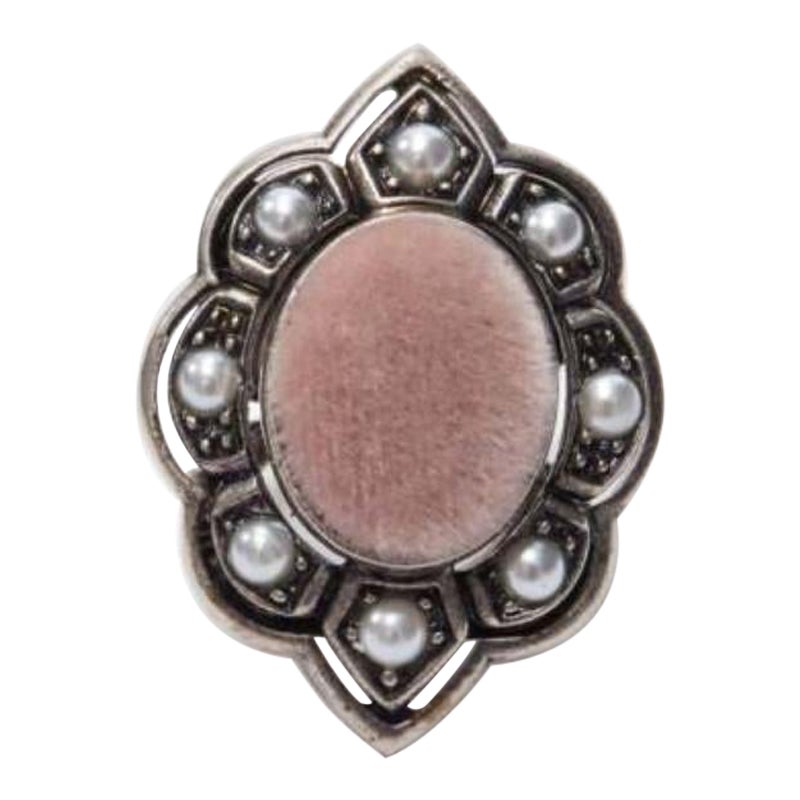 GUCCI Alessandro Michele pink velvet distressed silver oversized cocktail ring