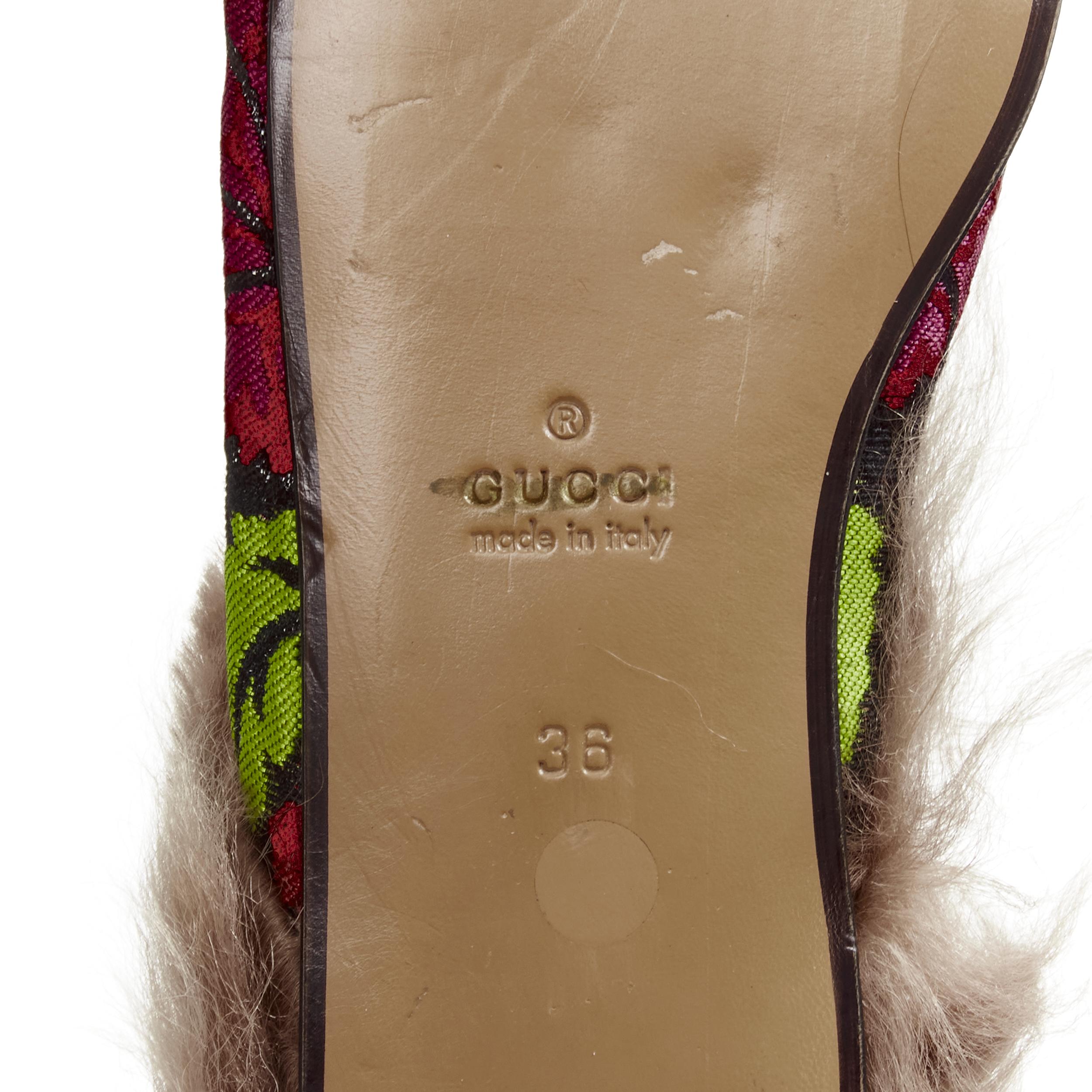 GUCCI Alessandro Michele Princetown floral jacquard fur lined loafer EU36 For Sale 1