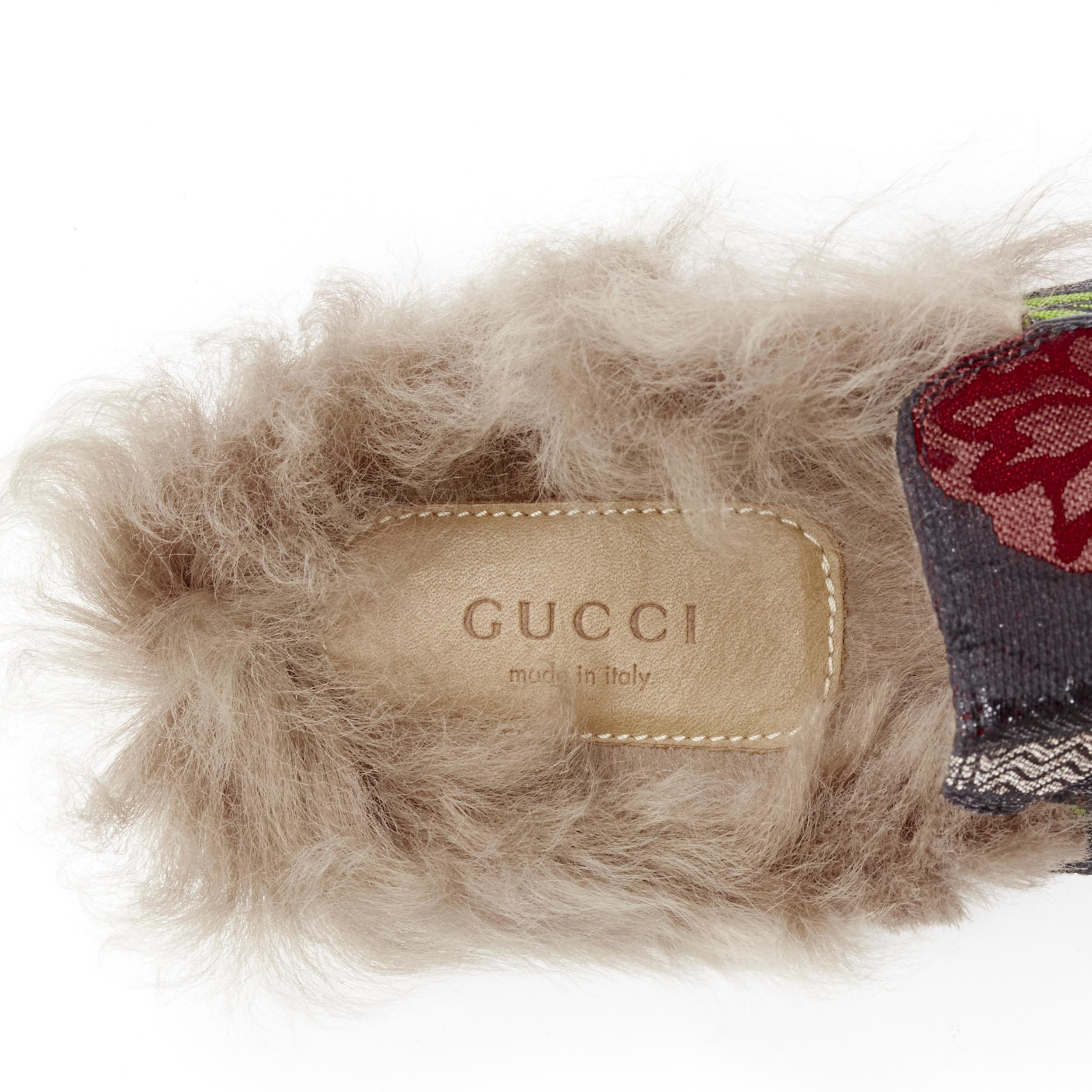 GUCCI Alessandro Michele Princetown floral jacquard fur lined loafer EU36 For Sale 3