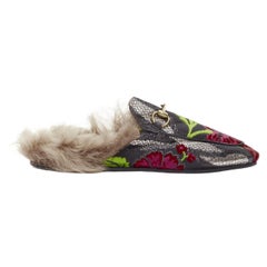 Used GUCCI Alessandro Michele Princetown floral jacquard fur lined loafer EU36