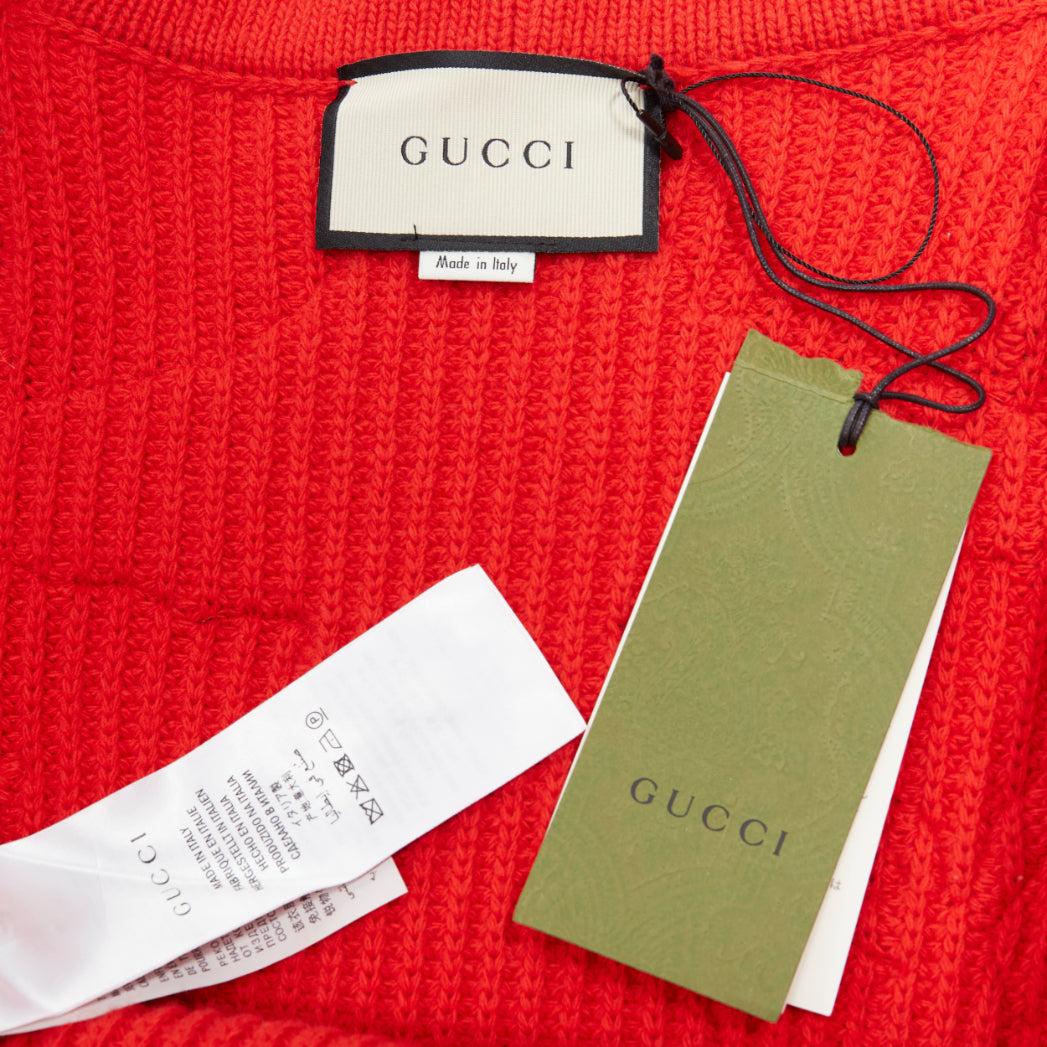 GUCCI Alessandro Michele cardigan surdimensionné en laine rouge avec broderie de lapin S en vente 5