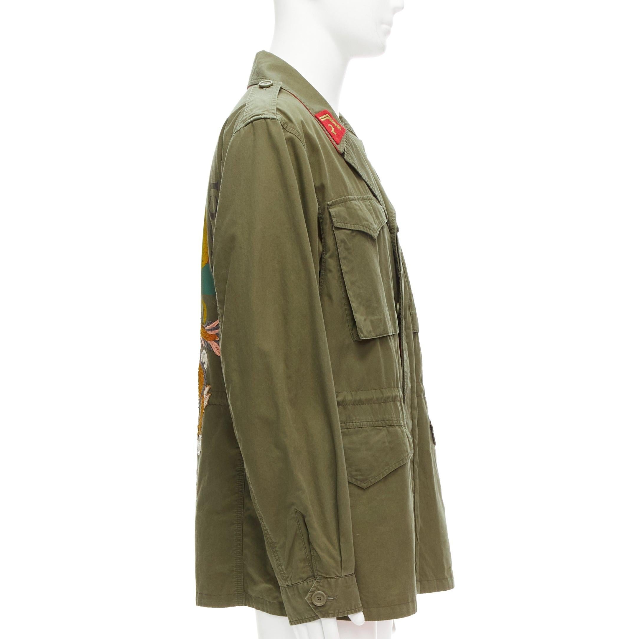 Brown GUCCI Alessandro Michele Vintage Logo dragon embroidery green field jacket IT50 For Sale
