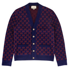 Gucci All Over 'GG' Logo-Strickjacke mit V-Ausschnitt aus Wolle