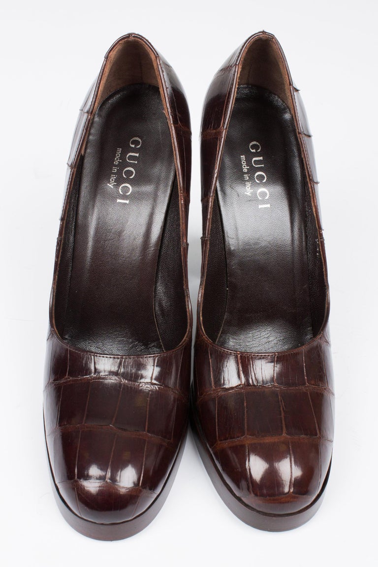 Gucci Alligator Croco Leather Pumps - brown For Sale at 1stDibs | alligator pumps, brown
