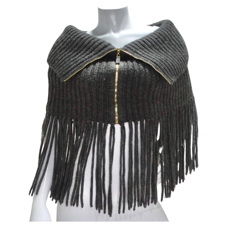 Louis Vuitton, Black Hooded Wrap Coat In Wool & Silk With Fringe Ponc