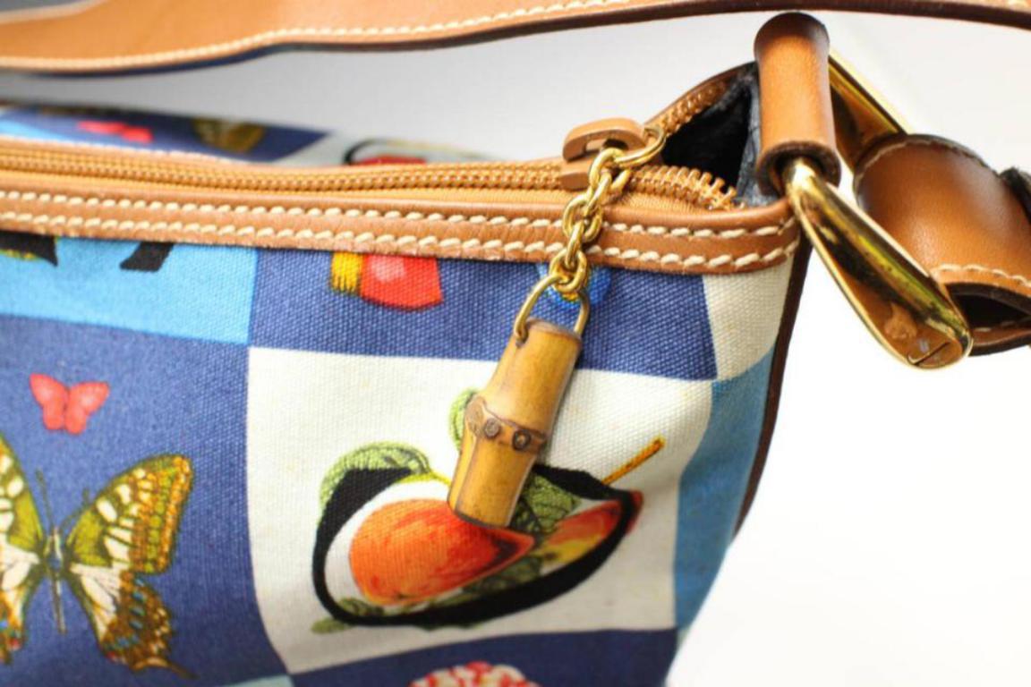 Brown Gucci Alphabet Letters Patchwork Hobo 231403 Blue Canvas Shoulder Bag For Sale