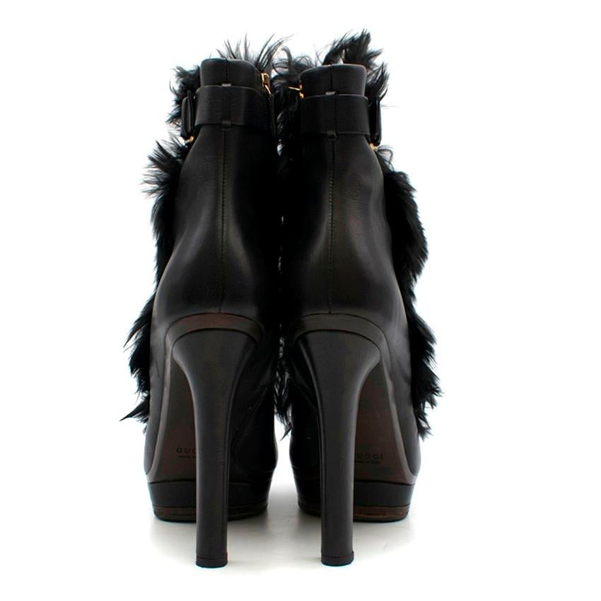 Black Gucci Alyona fur-panel platform ankle boots 40