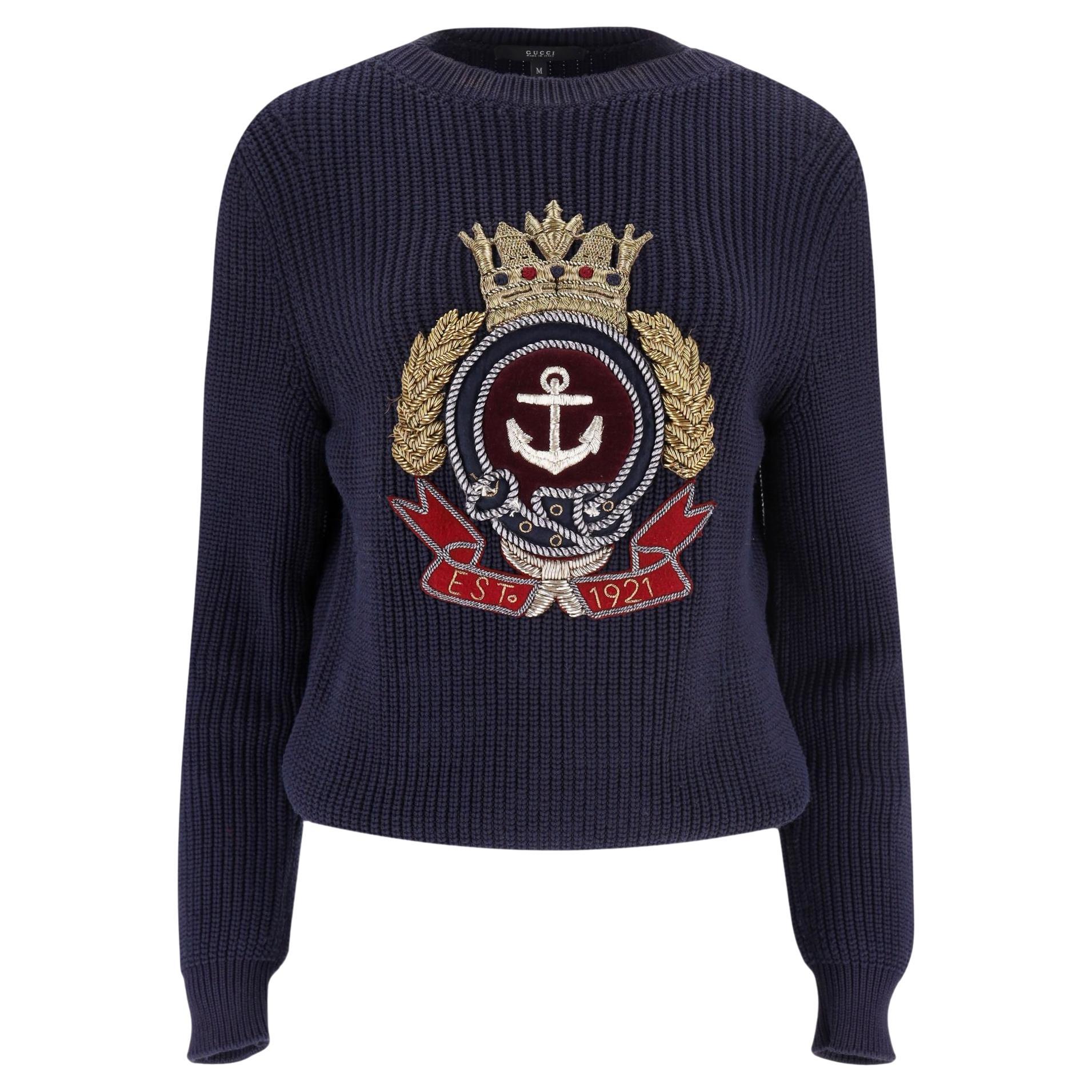 Gucci Anchor Crest Chunky Cotton Knit Jumper For Sale