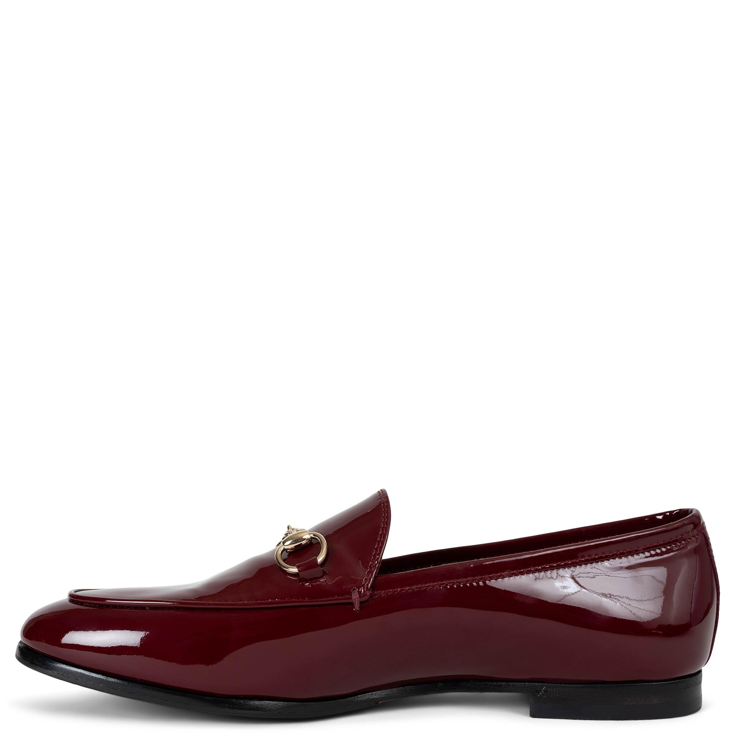 Black GUCCI Ancora burgundy patent leather JORDAAN Loafers Shoes 38.5 For Sale