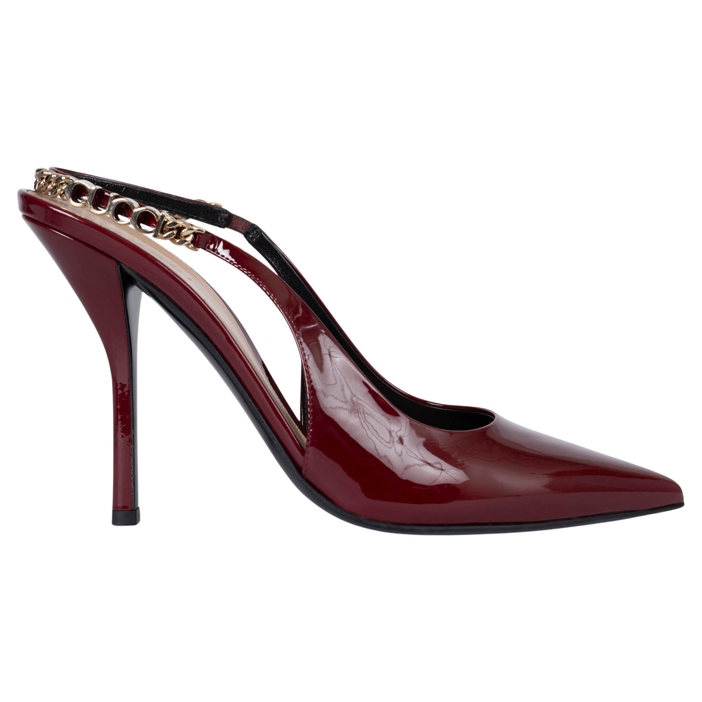 GUCCI Ancora red patent leather 2024 SIGNORA Slingbacks Shoes 39 For Sale