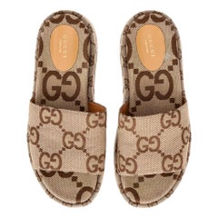 Gucci Angelina GG Maxi Canvas Platform Slide Sandals