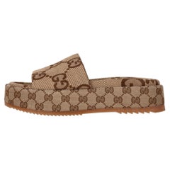 Gucci Angelina GG Maxi Canvas Platform Slide Sandals