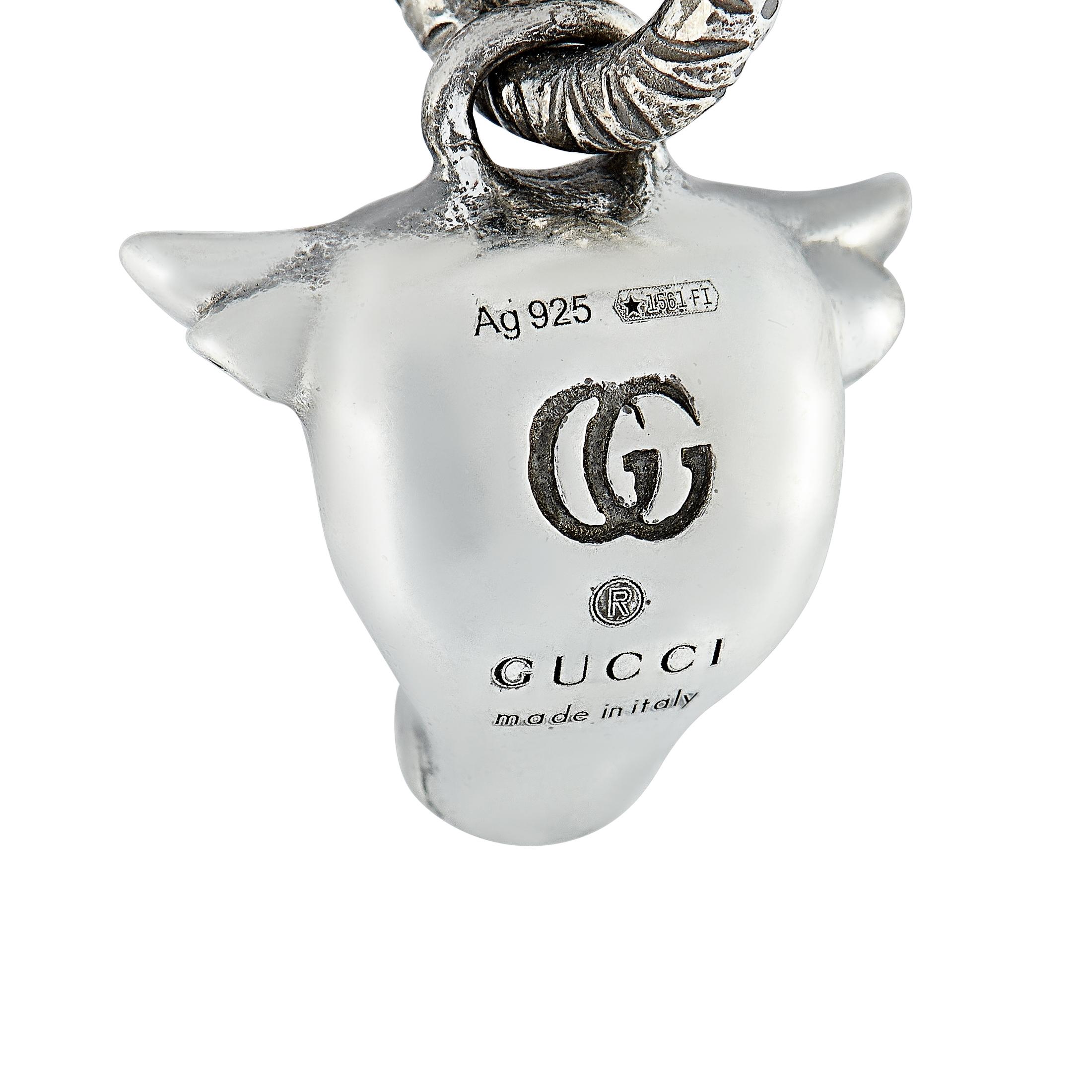 Gucci Anger Forest Aged Sterling Silver Bull Head Pendant Necklace