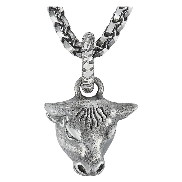 Gucci Anger Forest Aged Sterling Silver Bull Head Pendant Necklace at  1stDibs