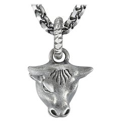 Gucci Anger Forest Aged Sterling Silver Bull Head Pendant Necklace