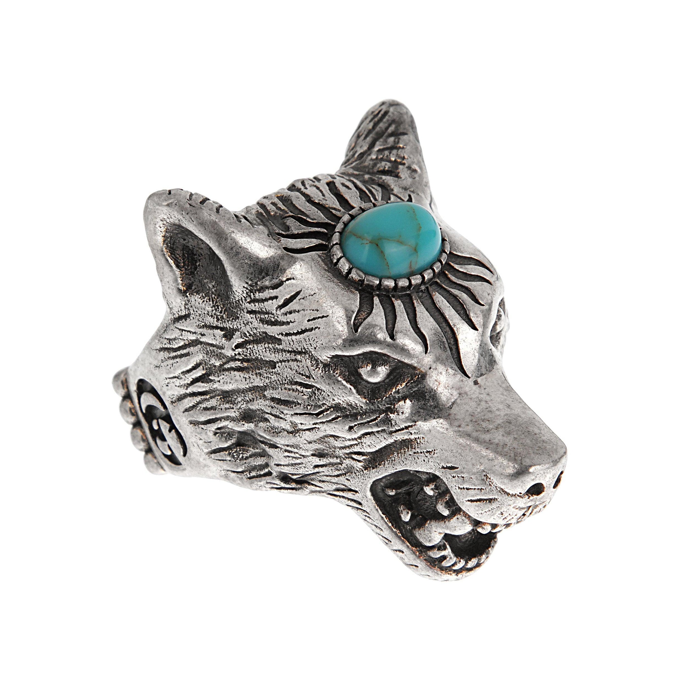 Gucci Anger Forest Turquoise Wolf Sterling Silver Ring Sz 9 For Sale