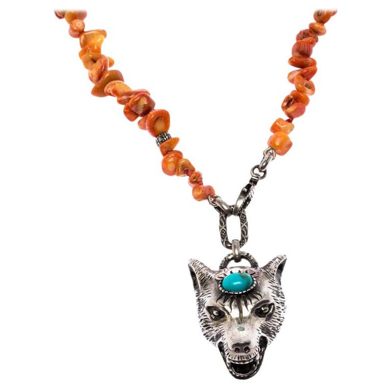 Gucci Anger Forest Wolf Head Orange Coral Silver Long Pendant Necklace For  Sale at 1stDibs | gucci anger forest necklace, gucci anger forest wolf  necklace