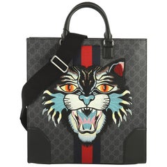 Gucci Angry Cat Convertible Web Tote GG Coated Canvas Tall