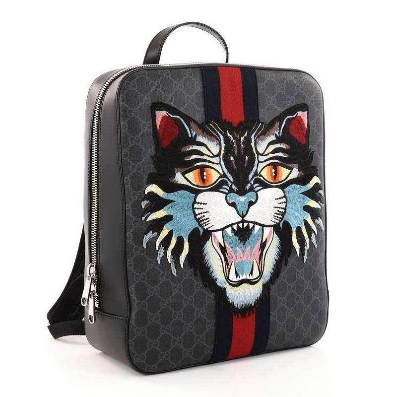 Gucci Angry Cat Web Backpack GG Coated Canvas with Applique Medium
