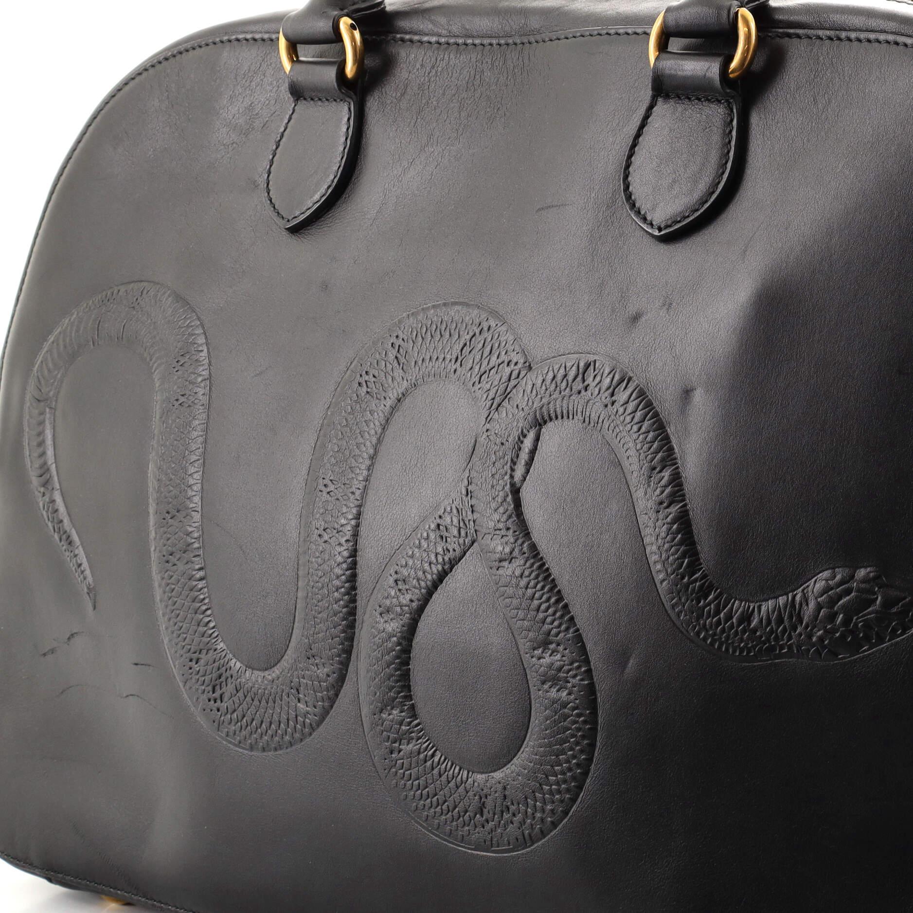 Black Gucci Animal Duffle Bag Embossed Leather Large