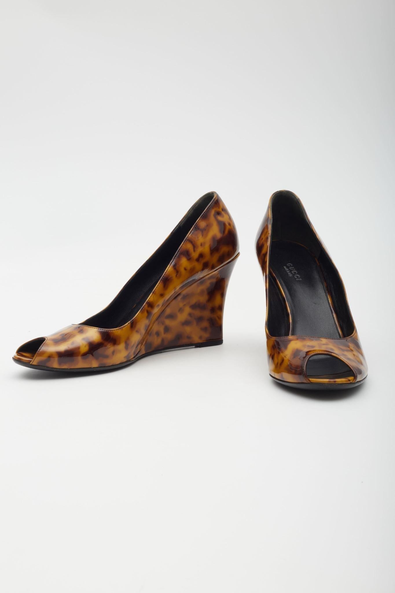 Women's Gucci Animal Print G Logo Patent Wedges (10B) For Sale