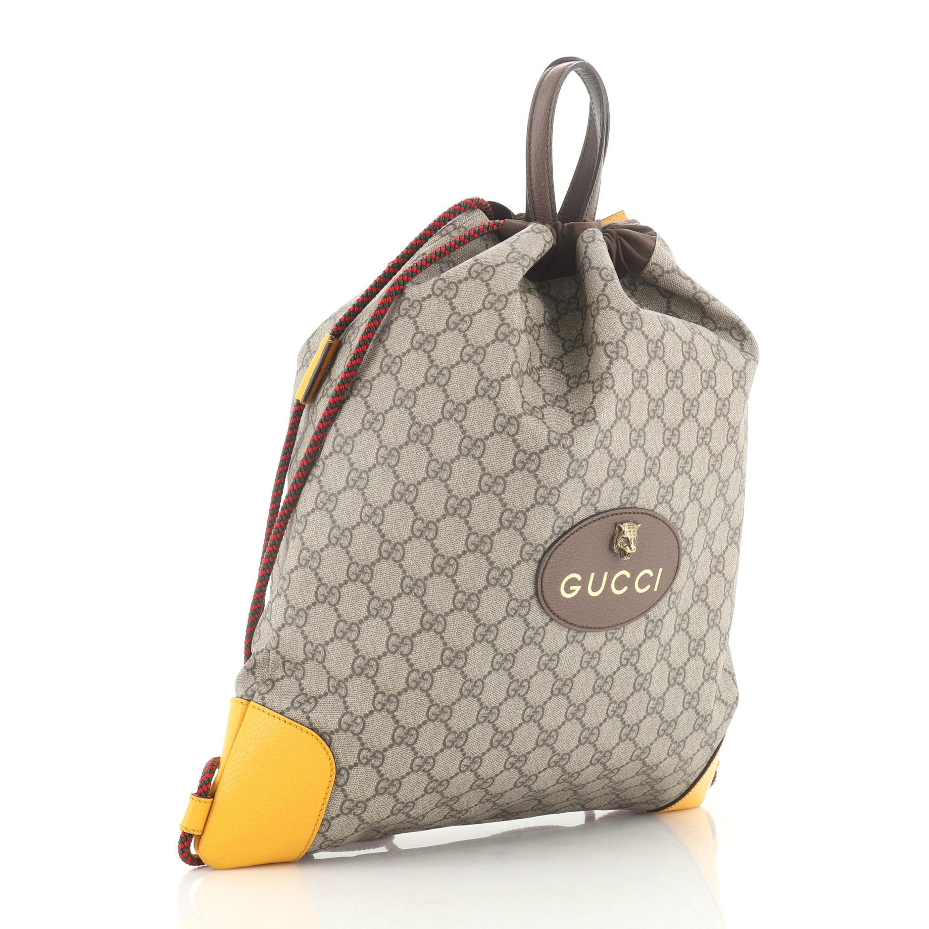 Brown Gucci Animalier Drawstring Backpack GG Coated Canvas Large 
