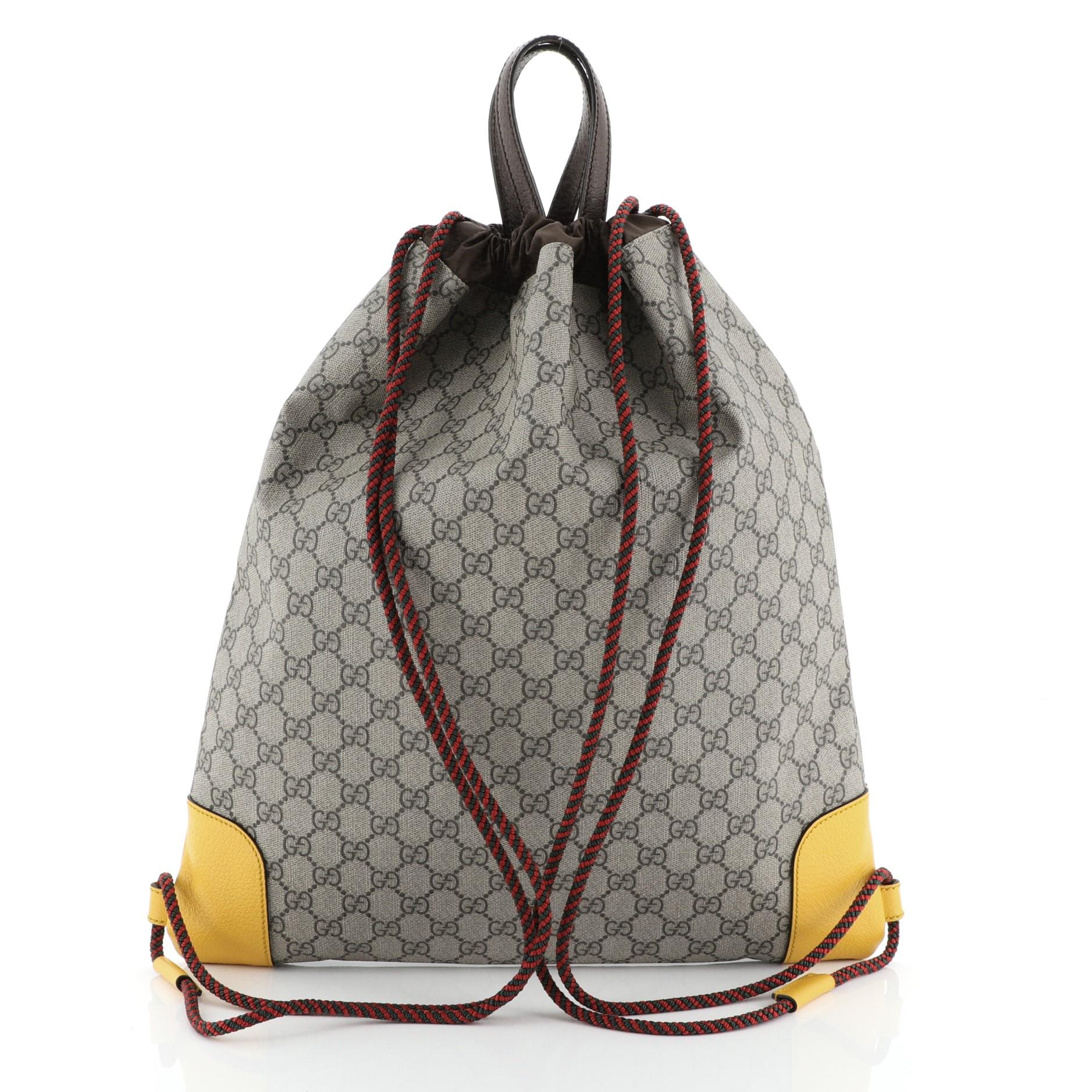 Gray Gucci Animalier Drawstring Backpack GG Coated Canvas Large 