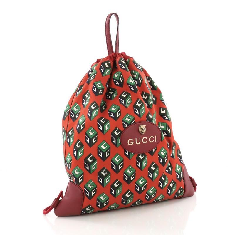 Brown Gucci Animalier Drawstring Backpack Printed Canvas Large