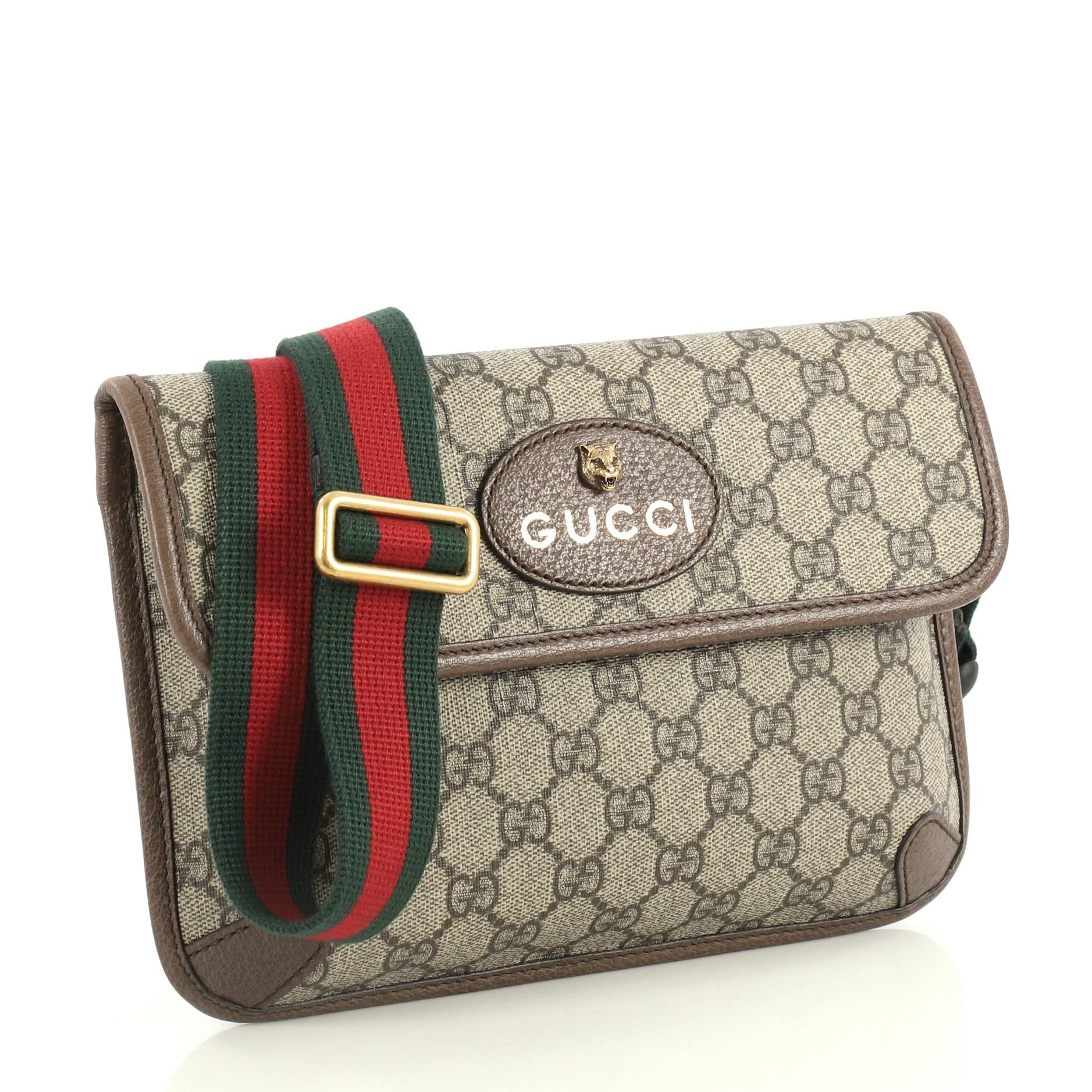 Brown Gucci Animalier Flap Belt Bag GG Coated Canvas