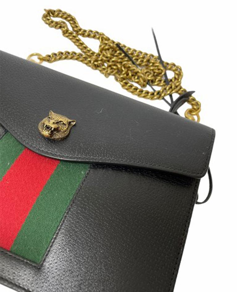 Women's Gucci Animalier Shoulder Bag in Rigid Black Leather with Golden Hardware