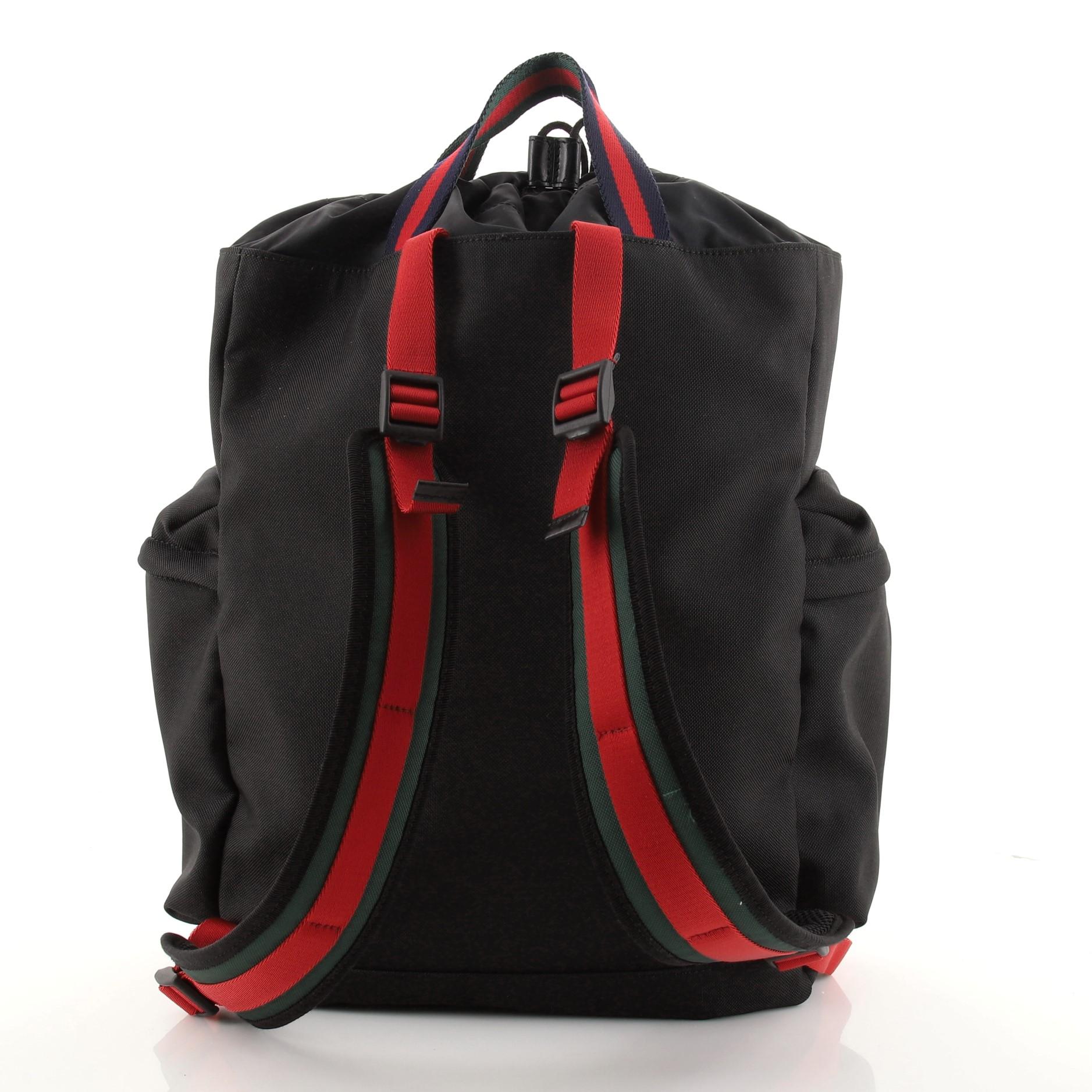 Black Gucci Animalier Web Drawstring Backpack Techno Canvas Large