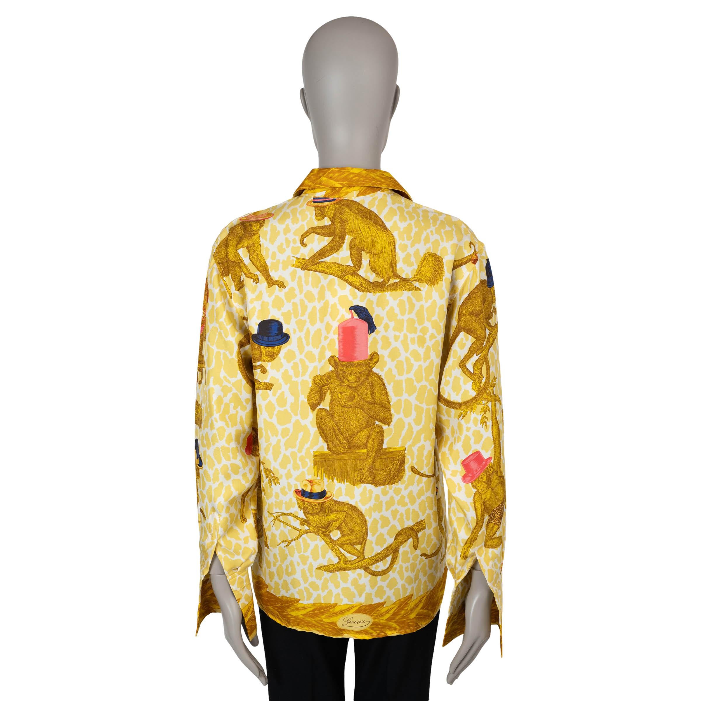GUCCI seda oro antiguo CAMISA IMPRESIÓN MONO VINTAGE 38 XS Marrón en venta