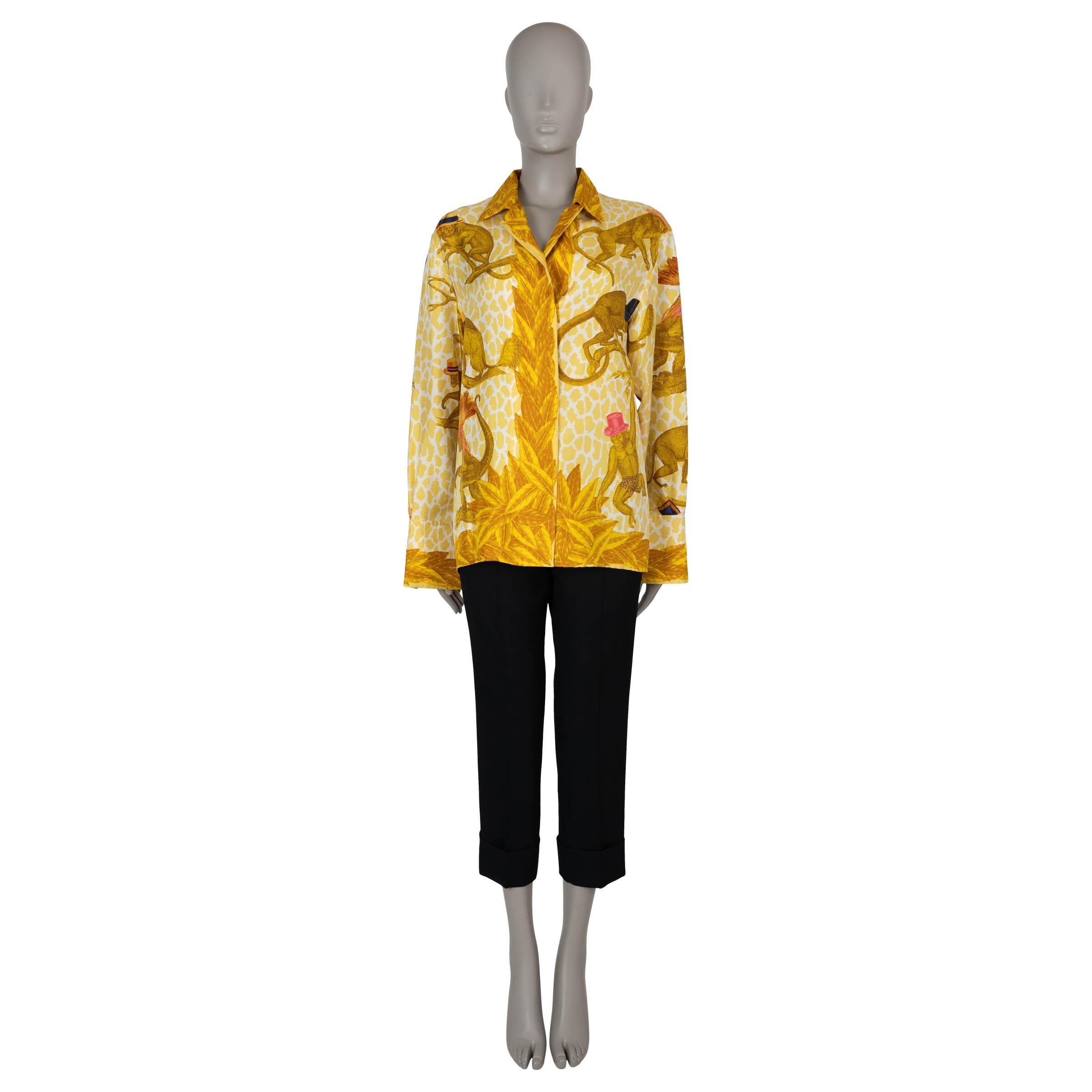 GUCCI seda oro antiguo CAMISA IMPRESIÓN MONO VINTAGE 38 XS en Excelente estado para la venta en Zürich, CH