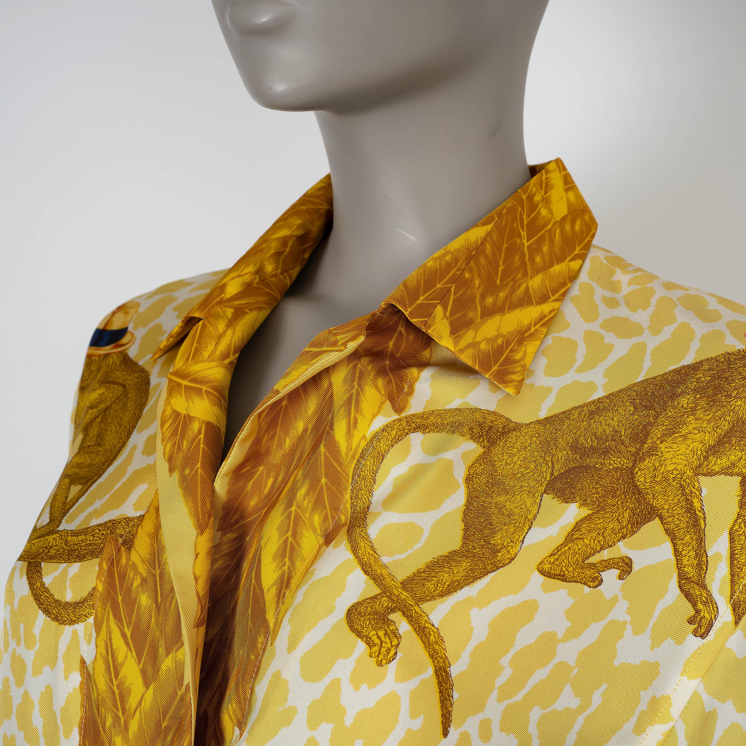 De las mujeres GUCCI seda oro antiguo CAMISA IMPRESIÓN MONO VINTAGE 38 XS en venta