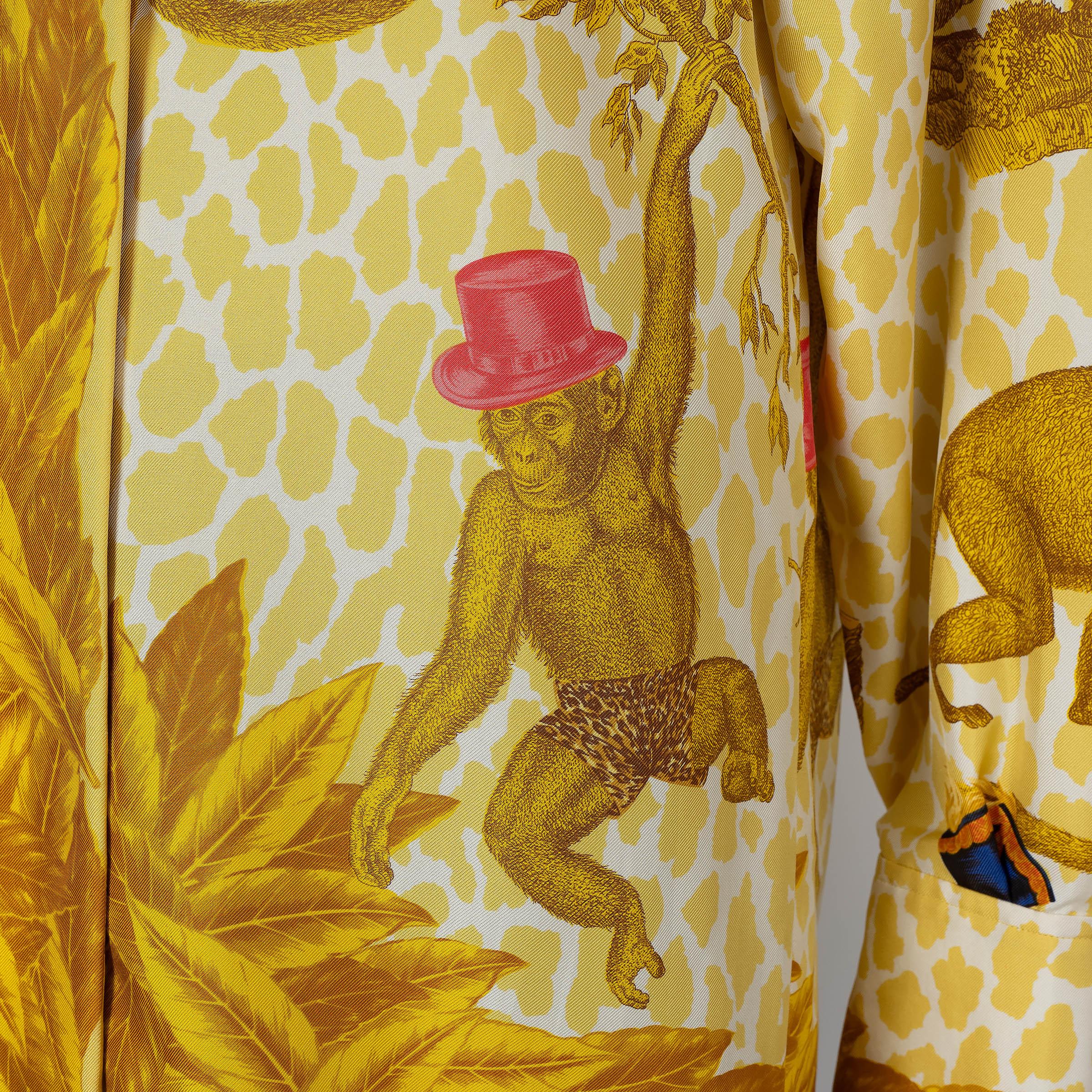 GUCCI seda oro antiguo CAMISA IMPRESIÓN MONO VINTAGE 38 XS en venta 1
