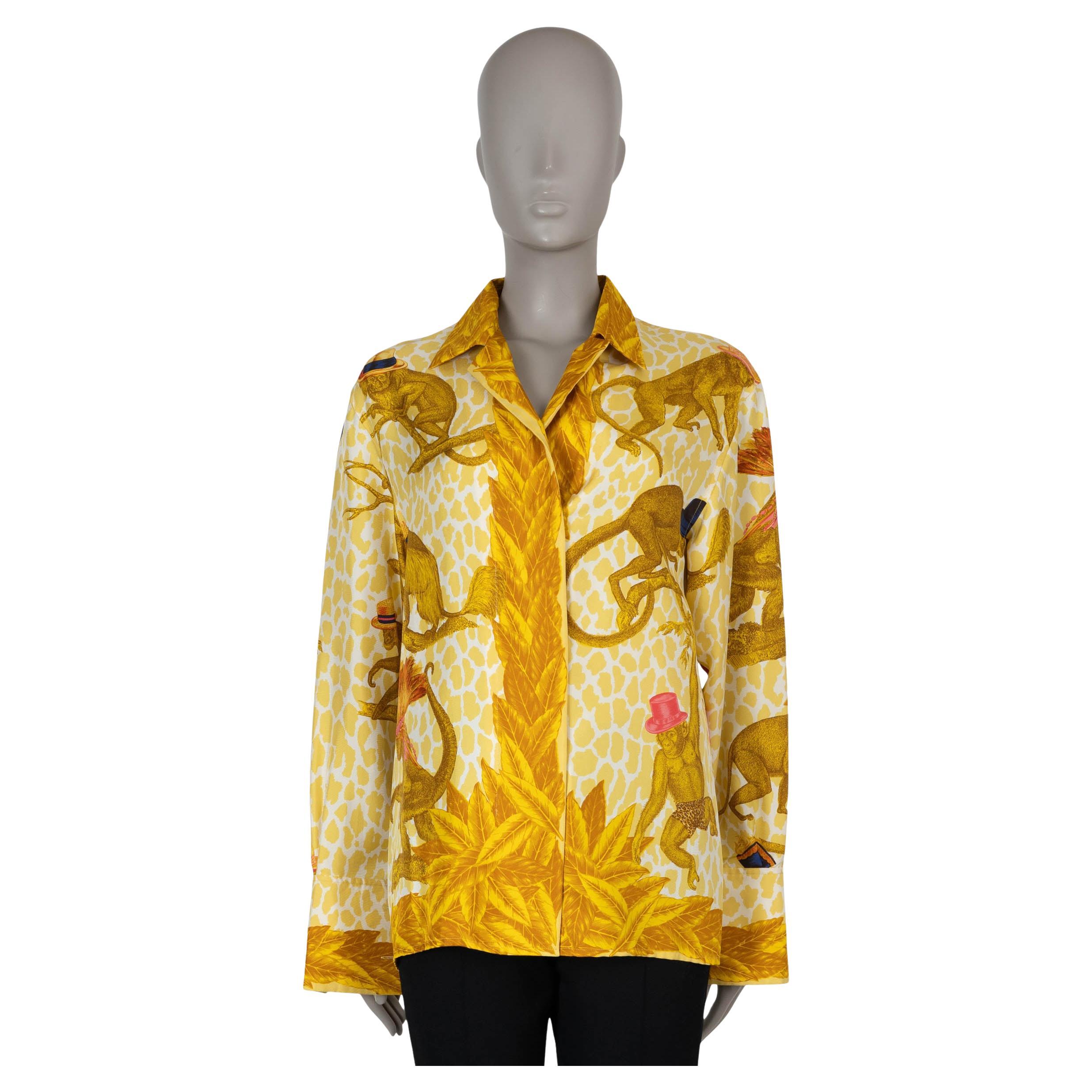 GUCCI seda oro antiguo CAMISA IMPRESIÓN MONO VINTAGE 38 XS en venta