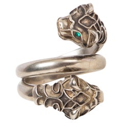 GUCCI antique silver DOUBLE TIGER HEAD Ring 9.5