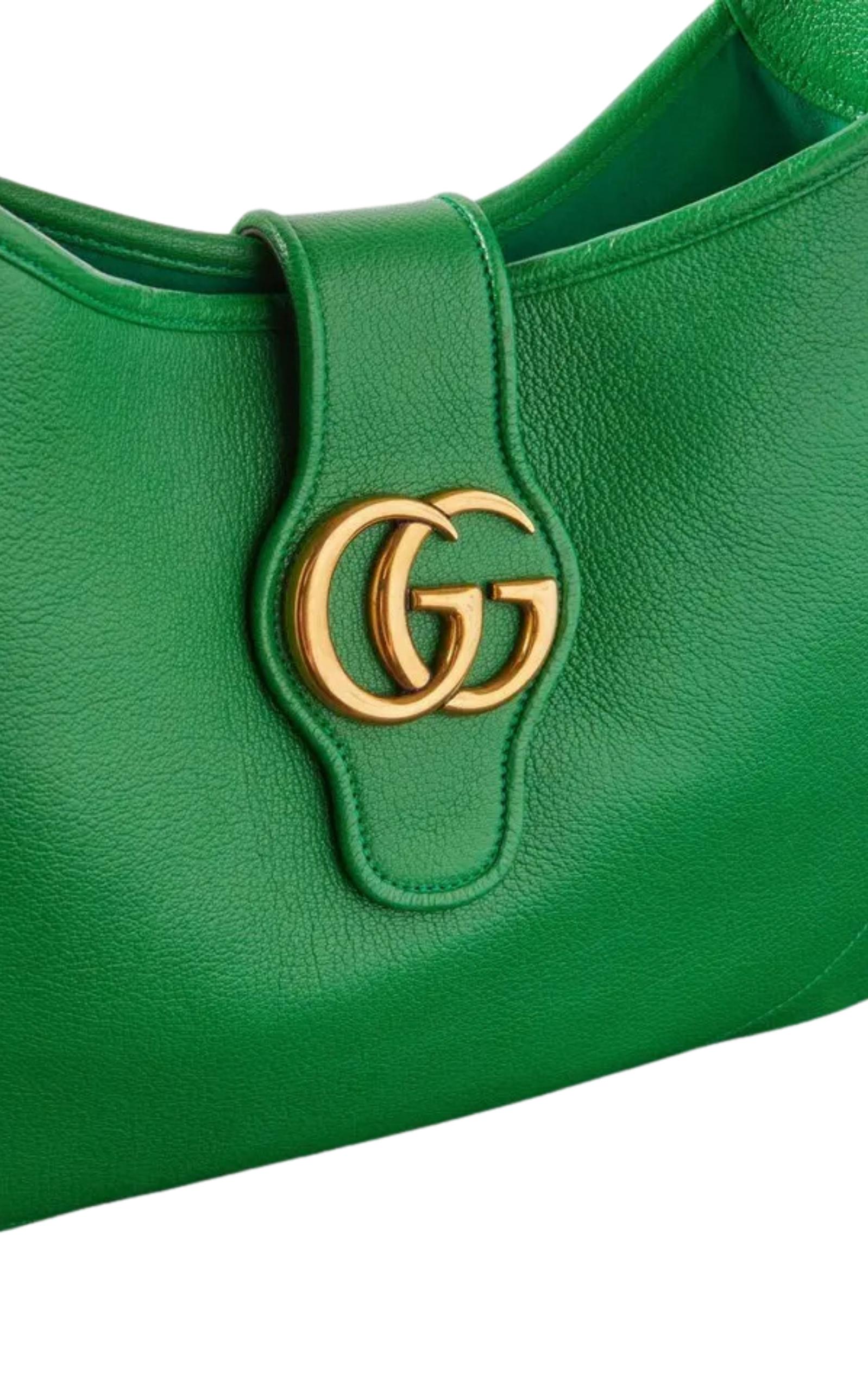 Gucci Aphrodite Green Leather Hobo Shoulder Bag For Sale 2