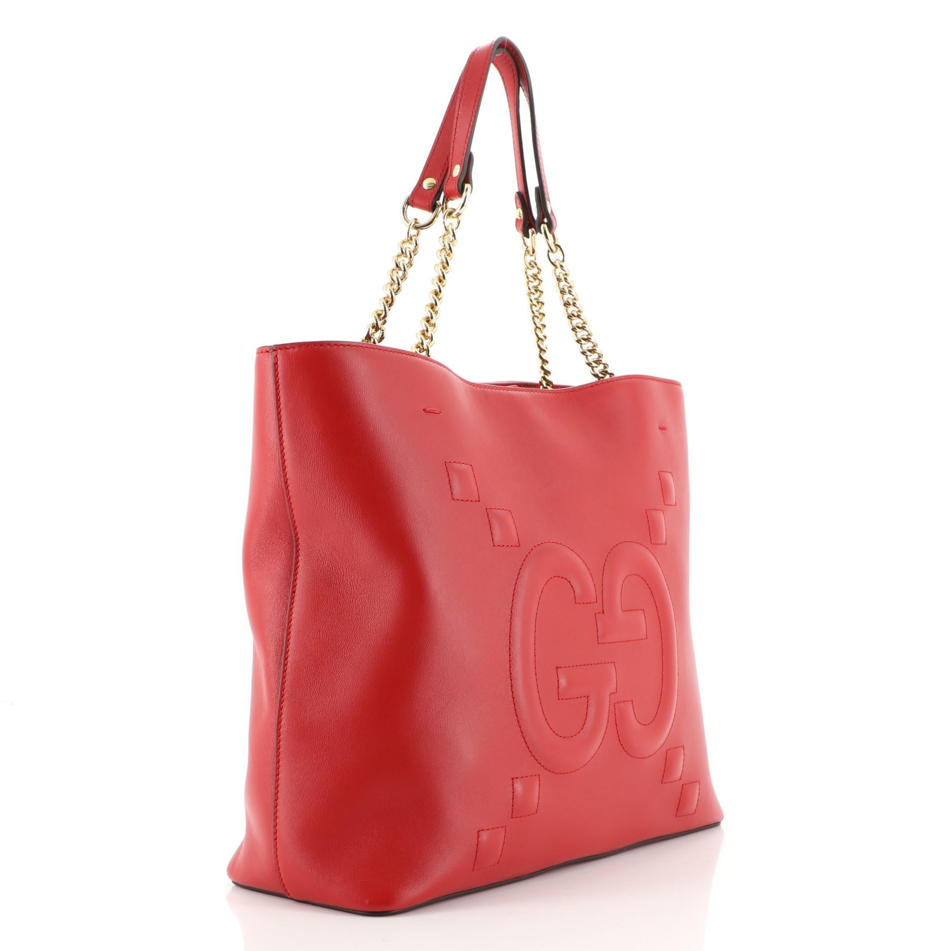 Red Gucci Apollo Tote GG Embossed Calfskin Large