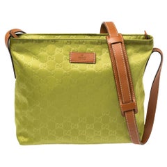 Gucci Apple Green/Brown GG Nylon and Leather Zip Shoulder Bag