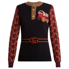 New Gucci 2017 Red Sequined Tiger Loved Printed Wool Sweater S