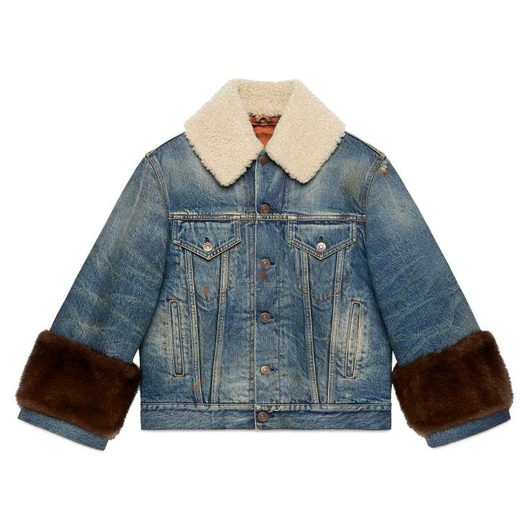 Gucci Appliquéd Mink and Shearling-Trimmed Denim Jacket at 1stDibs